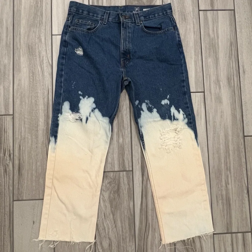 George Two Tone Jeans Straight Size 32X30 Ripped Fit - Picture 1 of 9